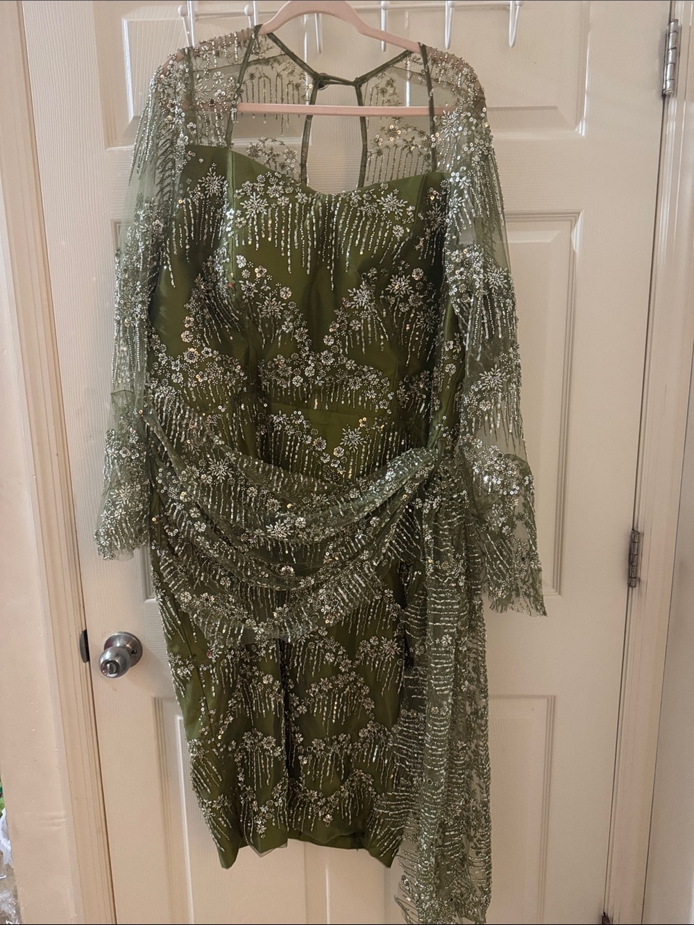 Olive Green Beaded Evening Dress-worn once